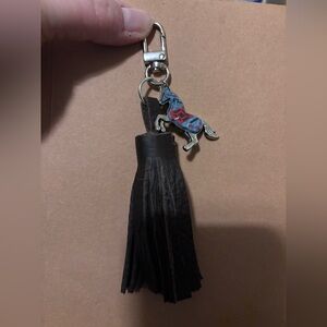 Dark Brown Leather Tassel Keychain with crafted with Colorful Horse Charm